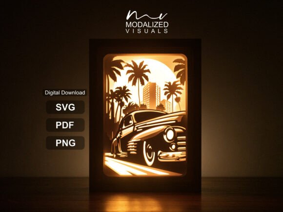 Classic Car Lightbox Paper Cut: A Timeless Blend of Art and Automotive Elegance