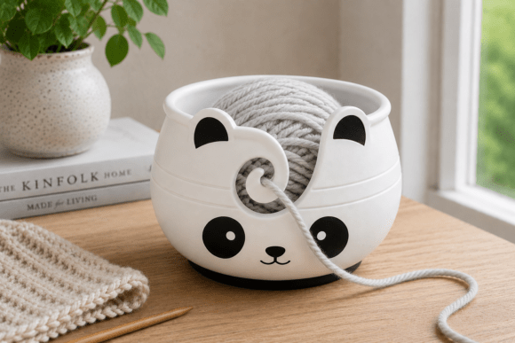 Cute Knitting Panda Yarn Bowl STL Model