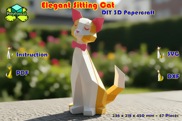 Elegant Sitting Cat 3D DIY Papercraft: A Modern Artistic Expression