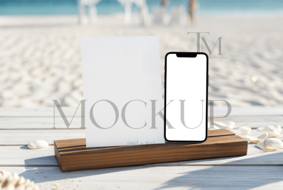 Enhance Your Design Portfolio with a Premium Summer Dual Device and Card Mockup for Bday Invite and Smartphone Mockup