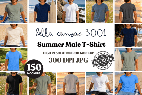 Enhance Your Design Presentations with the Bella Canvas 3001 Summer Mockup Bundle