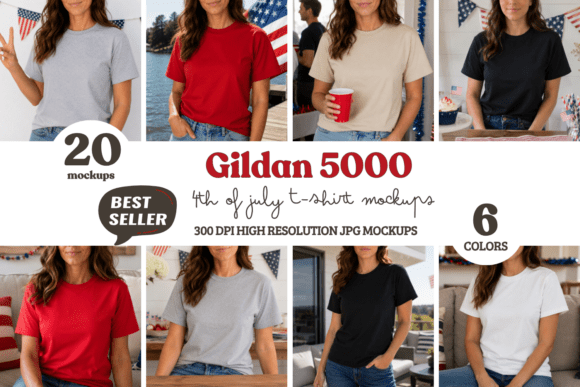 Gildan 5000 4th of July Female Mockups: Elevate Your Design Presentations with Professional Quality