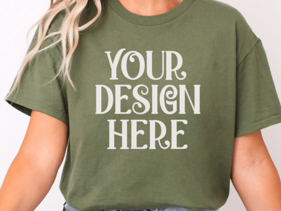 Gildan 64000 Military Green Shirt Mockup