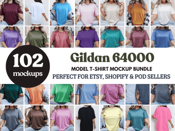 Gildan 64000 Model T-Shirt Mockup Bundle: A Versatile Tool for Designers and Print-on-Demand Businesses