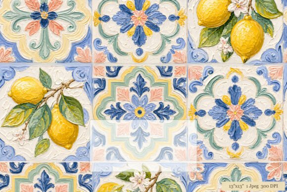 Lemon Majolica Tile Pattern Art: A Vibrant Addition to Coastal and Kitchen DΓ©cor